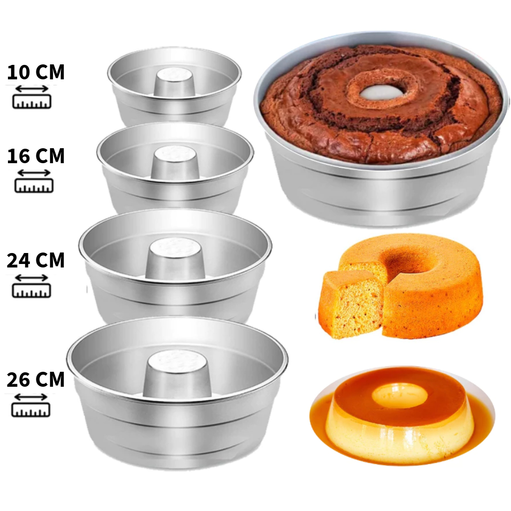 Forma para Bolo de Alumínio com Furo Central – Conjunto de Tamanhos Variados em Oferta na Shopee