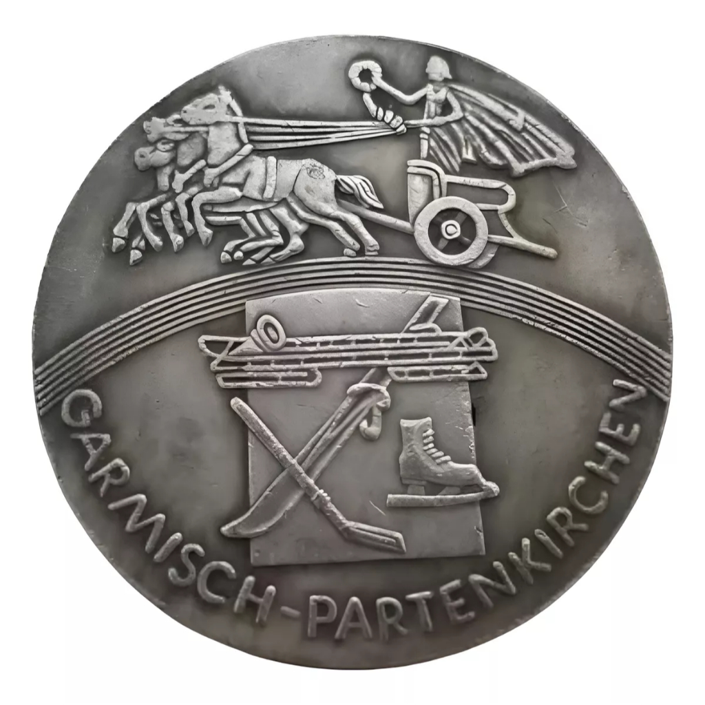 Moeda Medalha dos Jogos Olímpicos de Inverno de Garmisch - 1936 - Alemanha - Cópia banhada à prata