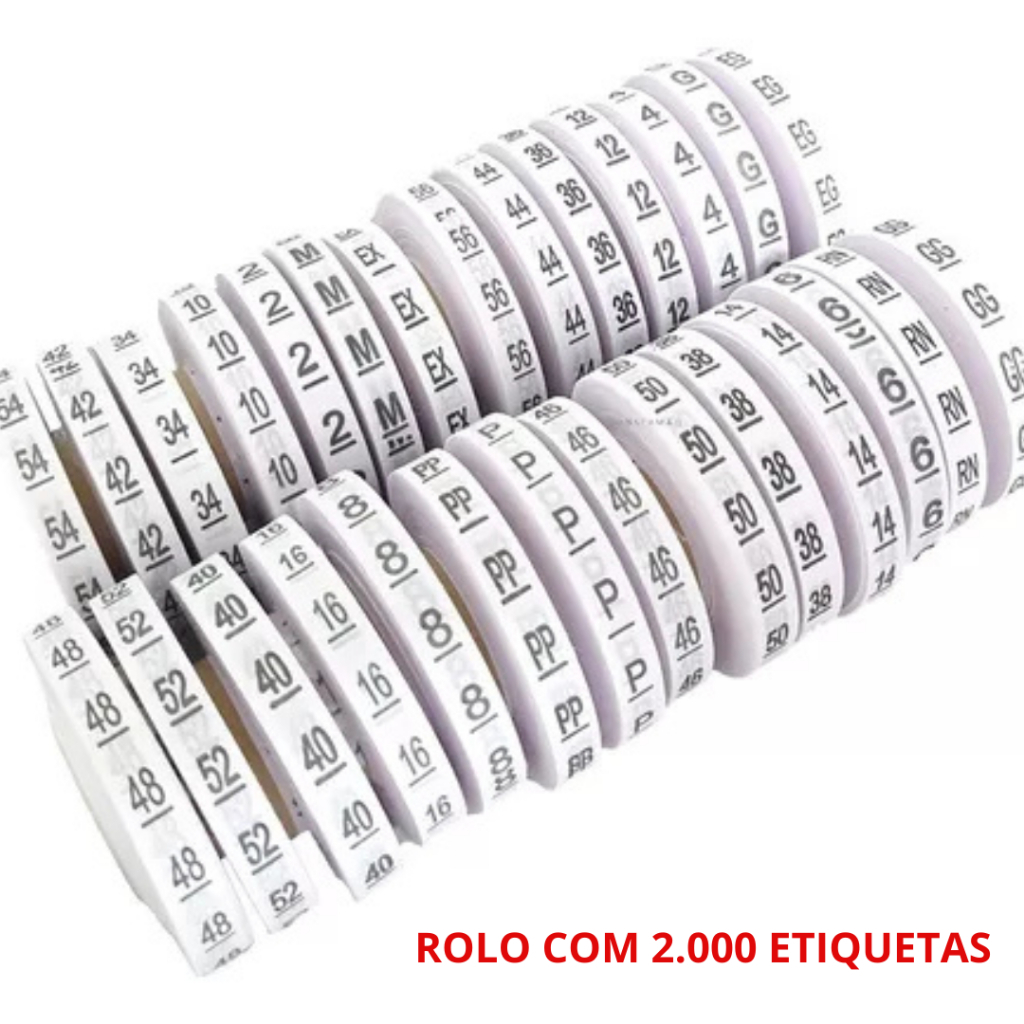 ETIQUETA DE TAMANHO EM TECIDO ESTAMPADA PARA CONFECÇÃO -  ROLO 2000 ETIQUETAS em Oferta na Shopee
