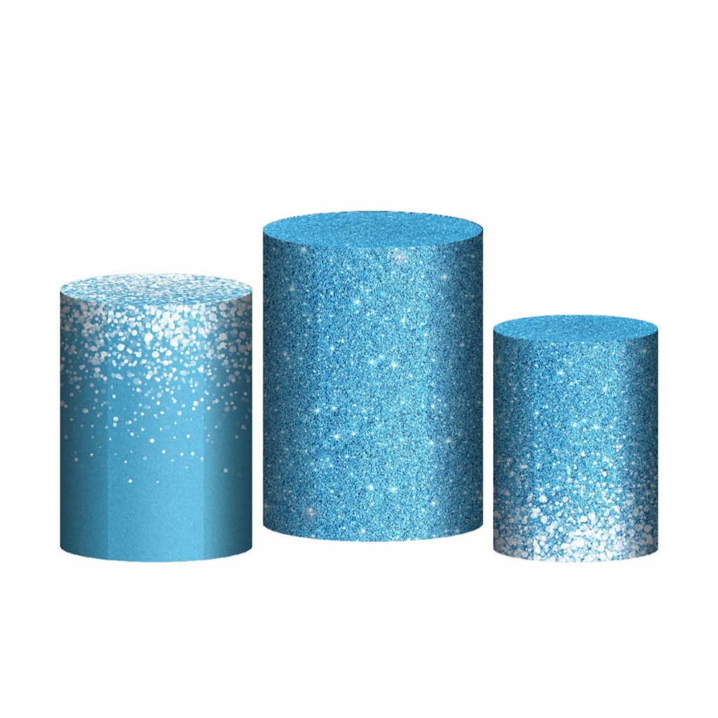 Trio Capa Cilindro Glitter Azul Sky 3D Em Tecido Com Elástico