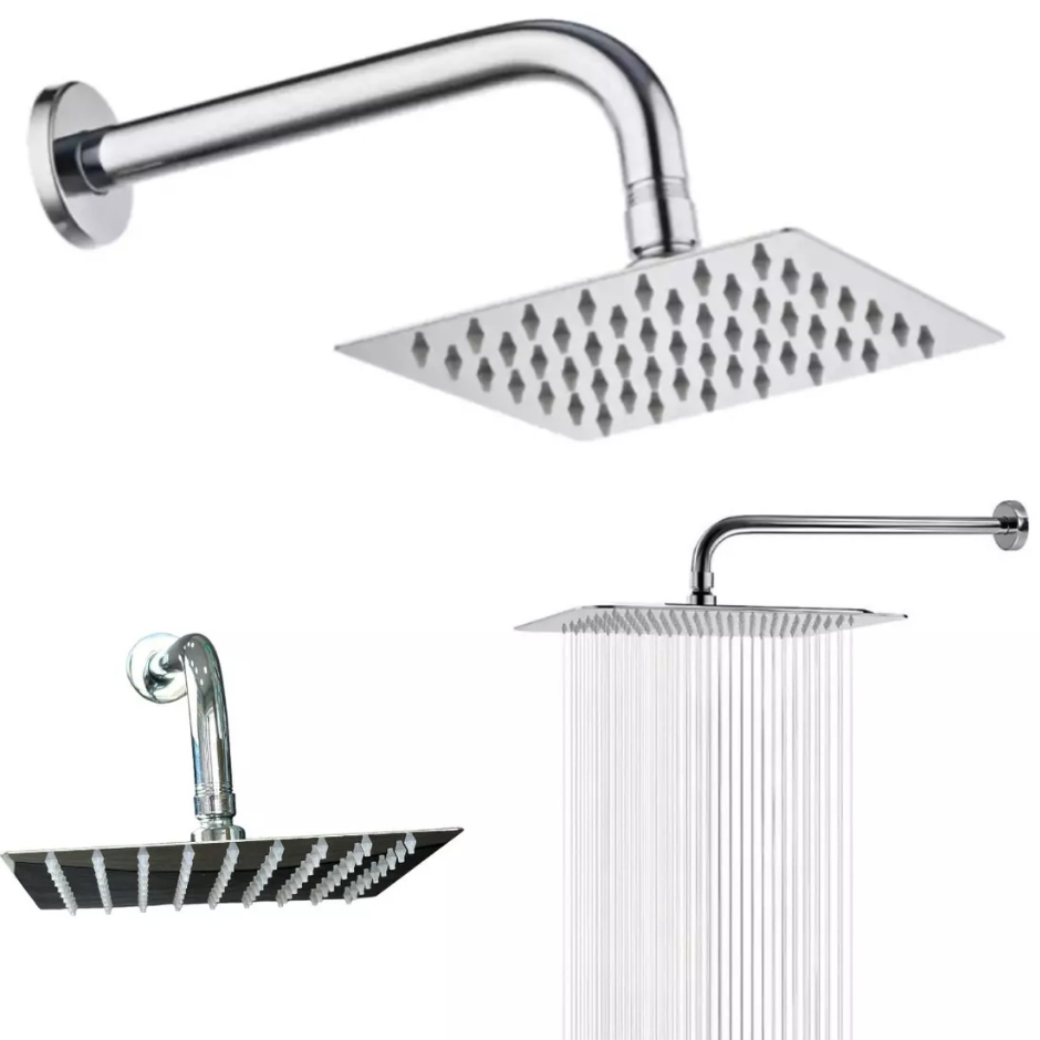 Chuveiro Ducha Quadrada Inox 304 Cromado 15 X 15 cm com Braço Tubo em ABS 15 cm ou INOX 30 cm em Oferta na Shopee