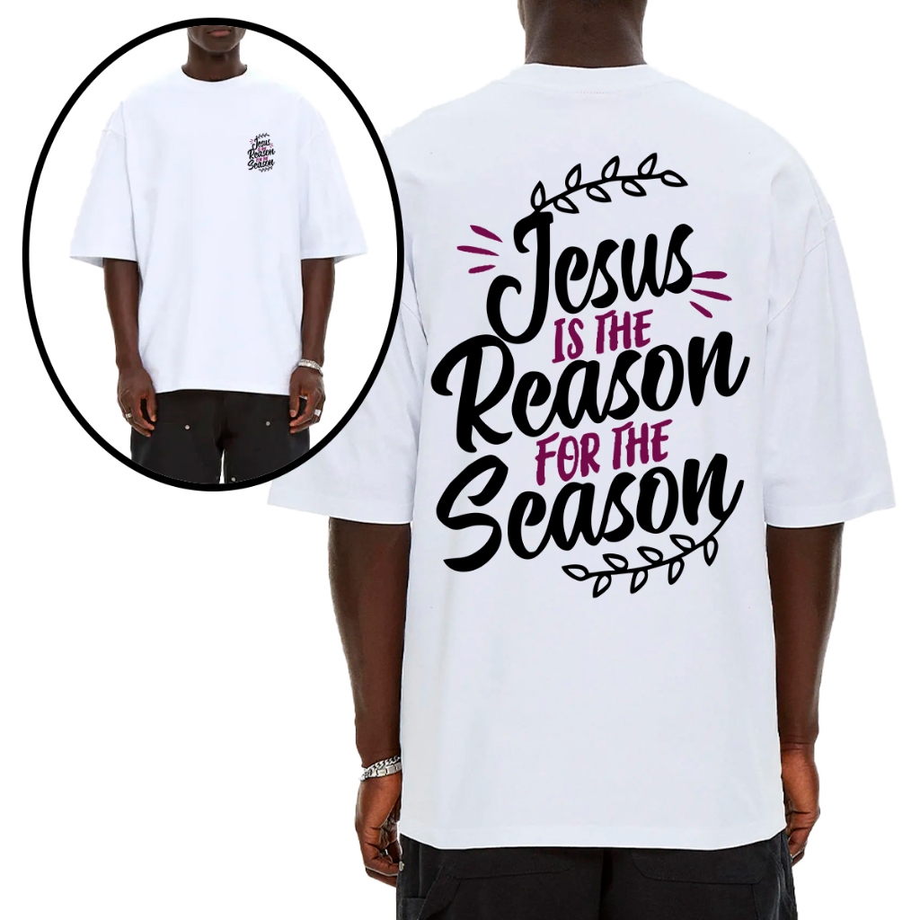 Camiseta Masculina Oversized ou Básica "Jesus é Razão" Estampa Gospel Cristã Lançamento Streetwear