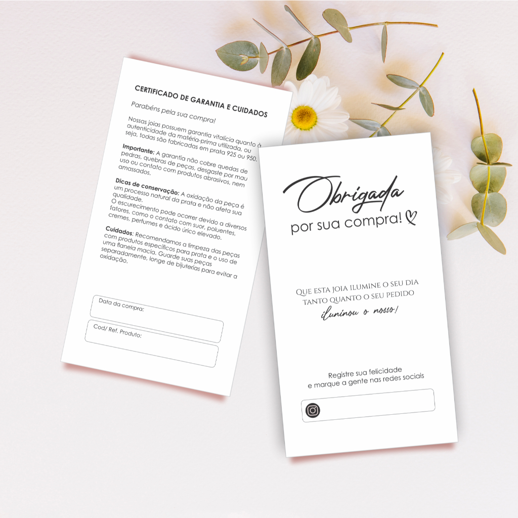 Certificado de Garantia Para Joia em Prata 925 - Branco - Papel Couche - 9x5 cm em Oferta na Shopee