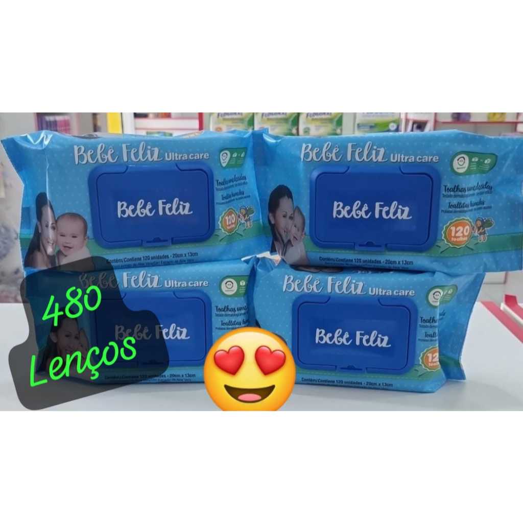 480 Lenço umedecido Bebê Feliz Ultra Care 120-600 toalhas sem álcool etílico com extrato aloe e vera
