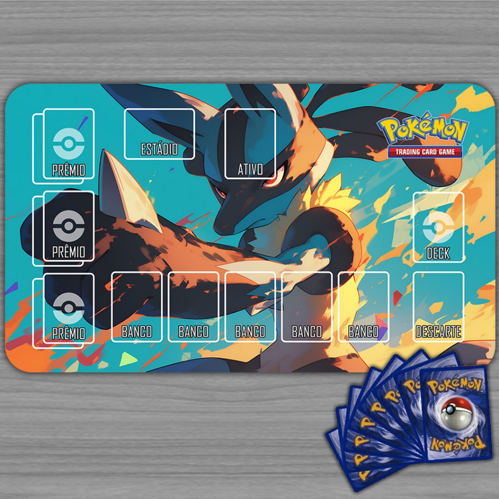 PLAYMAT POKÉMON TCG - LUCARIO STYLE em Oferta na Shopee