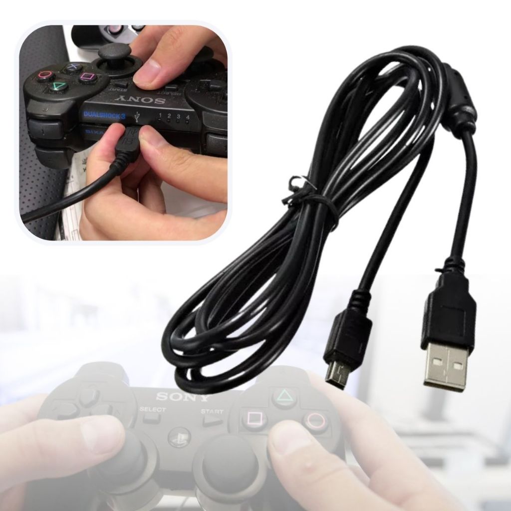 Cabo Carregador Controle PS3 Manete Turbo Carga Rápida USB Reforçado Com Filtro Play 3 1,80 Metros