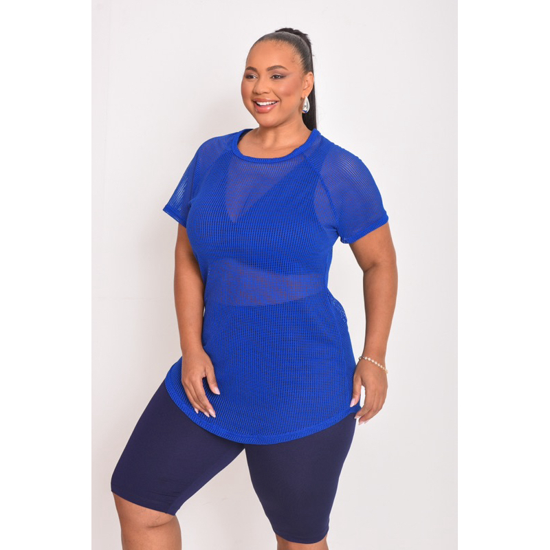 Blusa Feminina Long Line Arrastão  Fitnes Academia Tampa Frente e Costa Alongada Caminhada Básica Moda Maior Plus Size