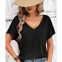 Blusa Feminina Manga Morcego Decote V Malha Leve Soltinha Casual