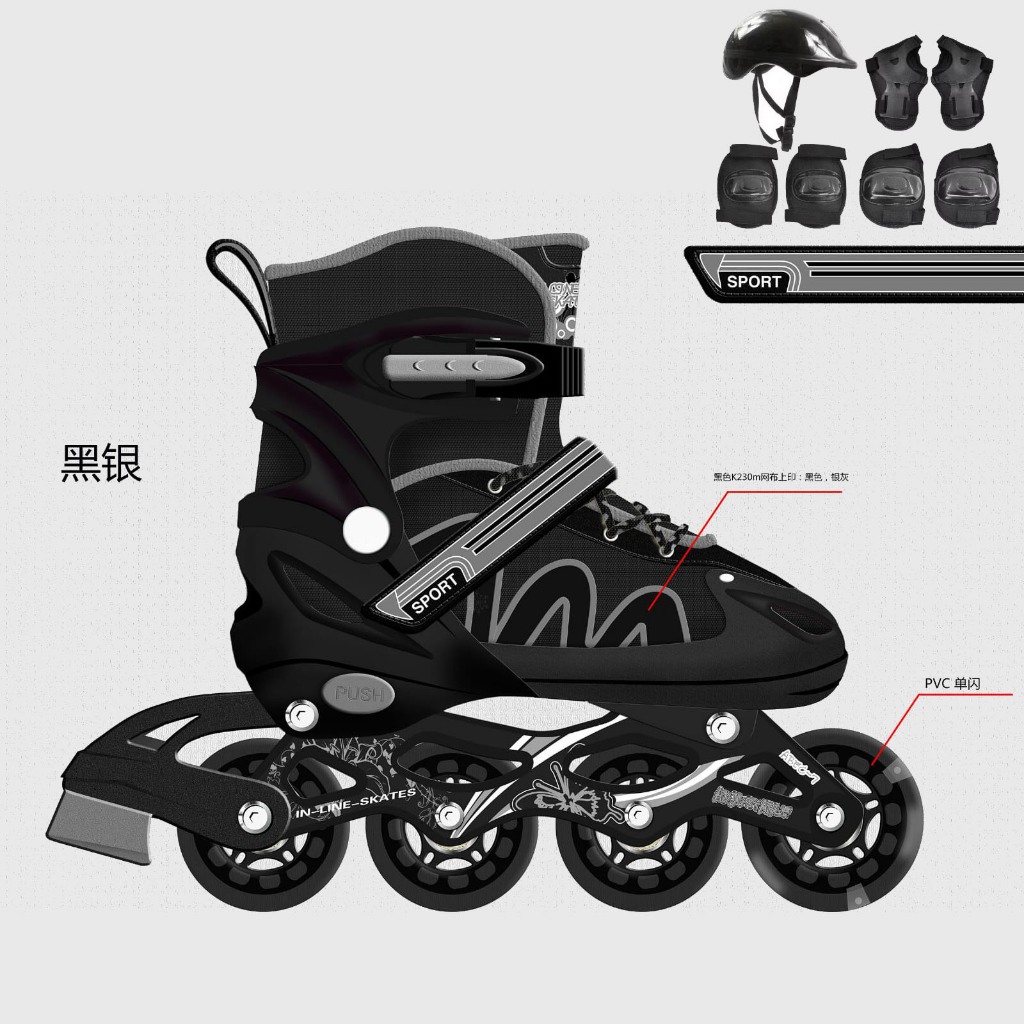 Patins Roller Inline Infantil Preto Ajustável Com Luz De Led Com Kit Proteção Profissional Promoção