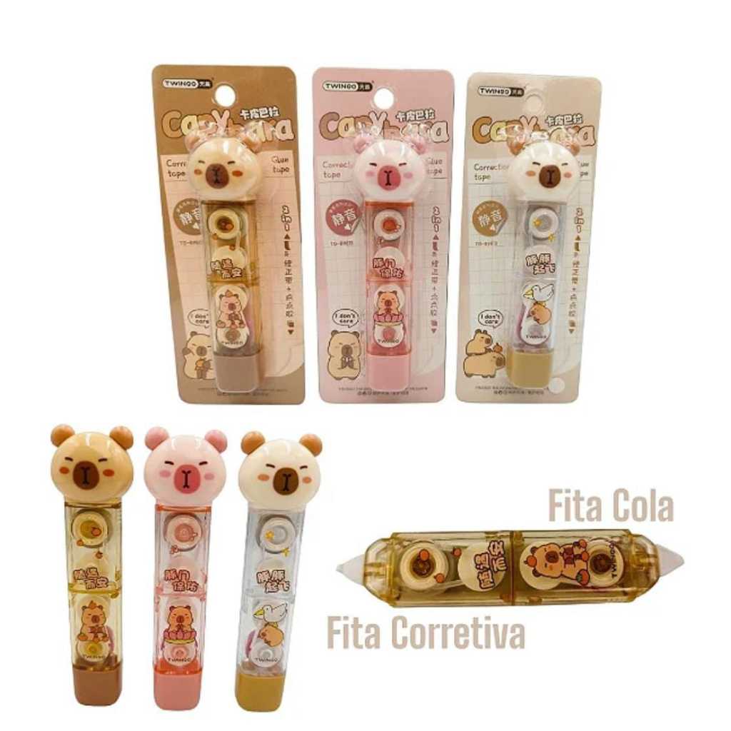 Fita Corretiva e Cola em Fita Capivara 2 em 1