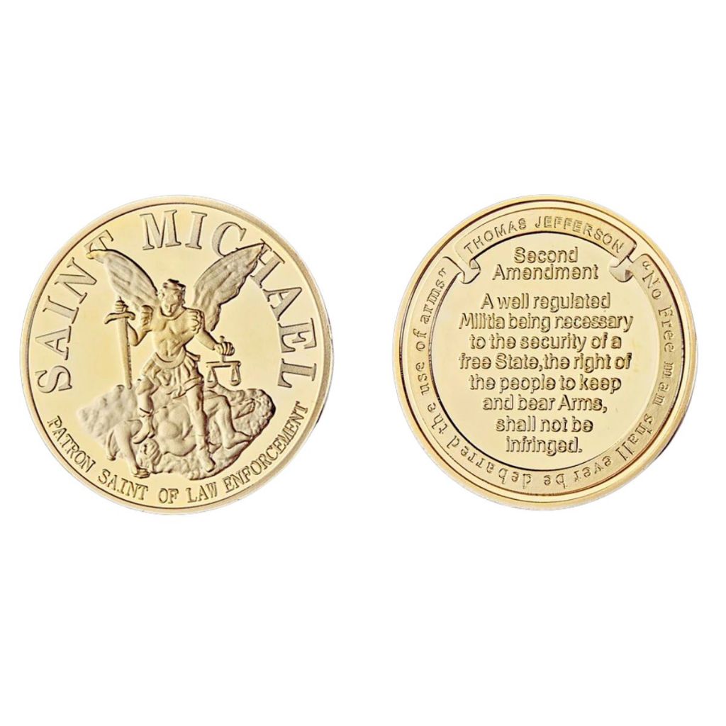 Moeda São Miguel Arcanjo Saint Michael Dourado Protetor Case