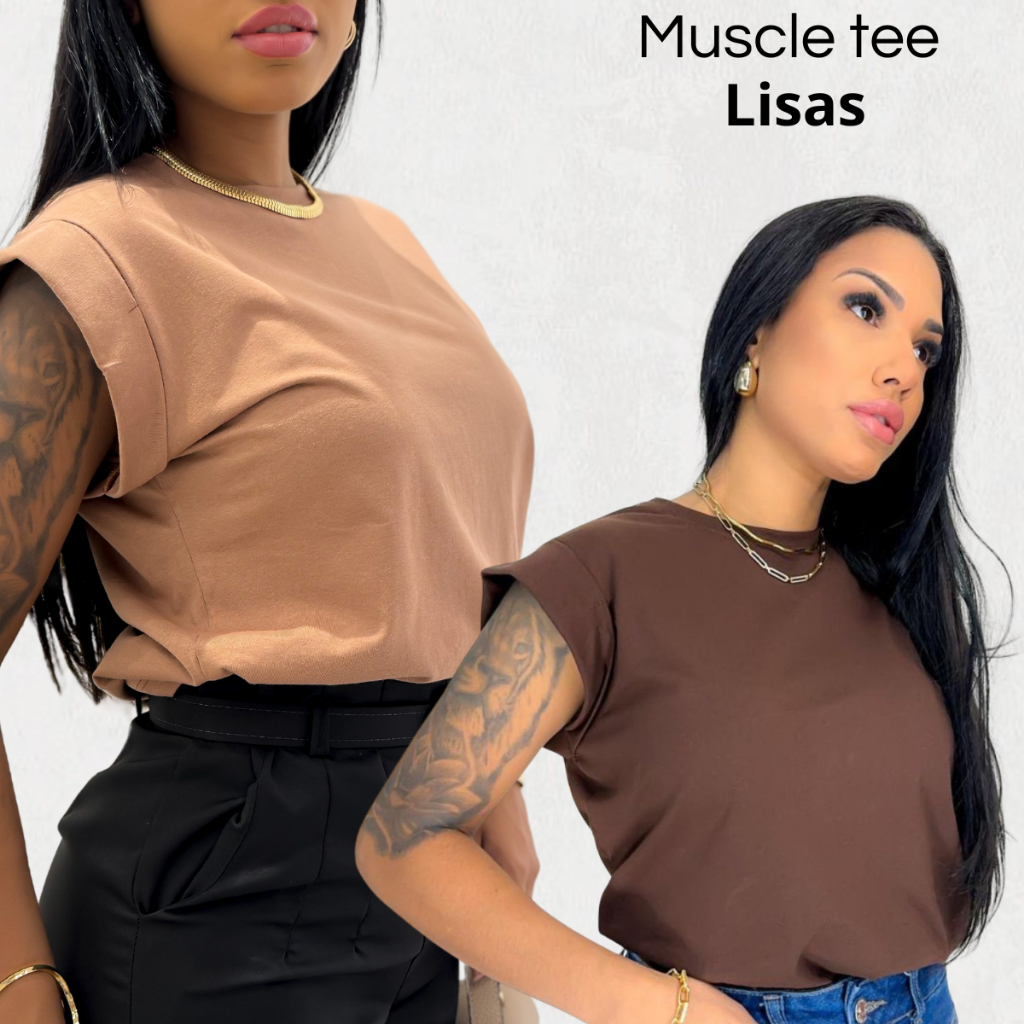Kit 2 Blusas Feminina Muscle Lisa 100% Algodão