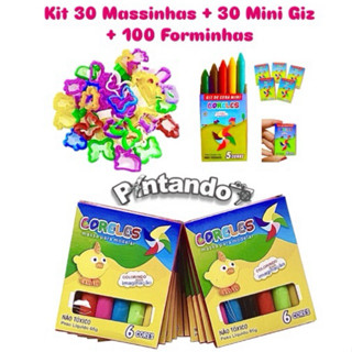 Kit 30 Massinhas 65g + 30 Mini Giz 5 Cores + 100 Cortadores Lembrancinhas em Oferta na Shopee