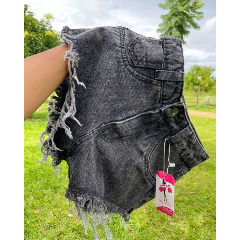 short jeans cinza destroed desfiado em Oferta na Shopee