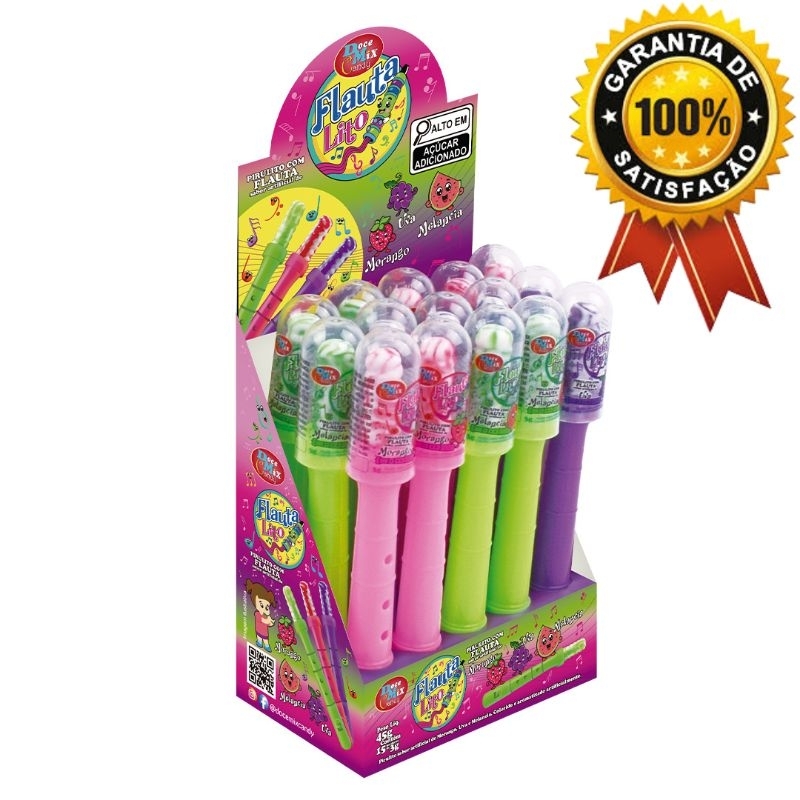 PIRULITO FORMATO DE FLAUTA DISPLAY  C/15UN × 3G - DOCE MIX CANDY SABORES MORANGO, UVA E MELANCIA em Oferta na Shopee