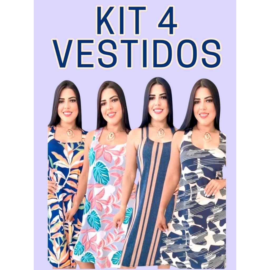 Kit 4 vestido plus size feminino alcinha Malha Fria vestido soltinho GG GG1 GG3