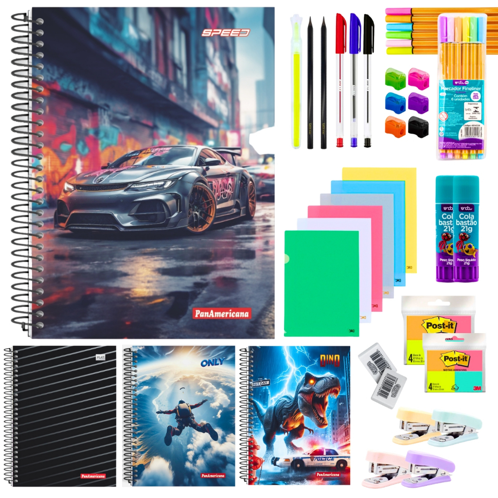 Material Escolar Kit Masculino Ensino Fundamental Médio Faculdade Caderno Volta as Aulas