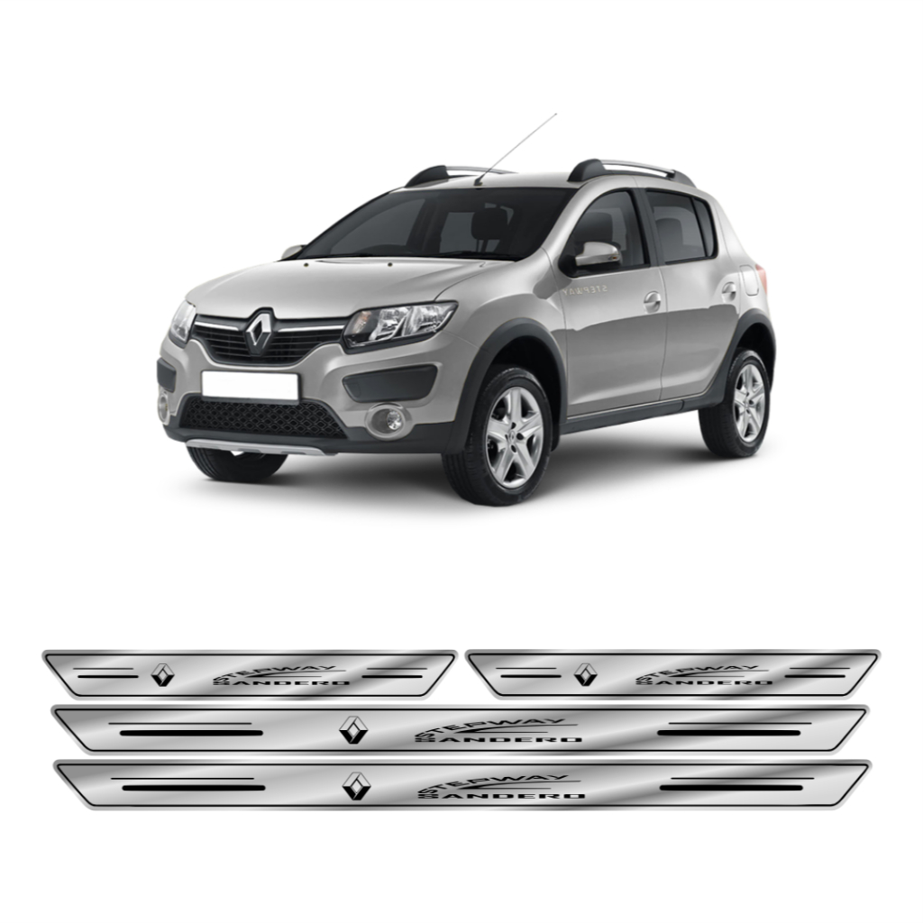 Soleira Porta Protetor SANDERO STEPWAY 4 Peças Resinada Adesivo PL CROMO