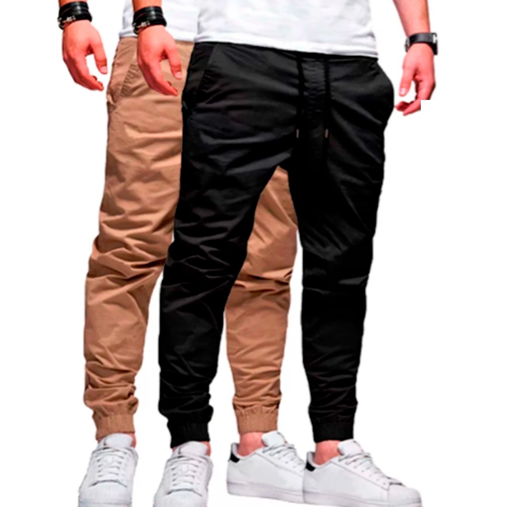 Kit 2 ou 1 Calças Jogger Masculina Punho Elastico Tecido Jeans Sarja Premium
