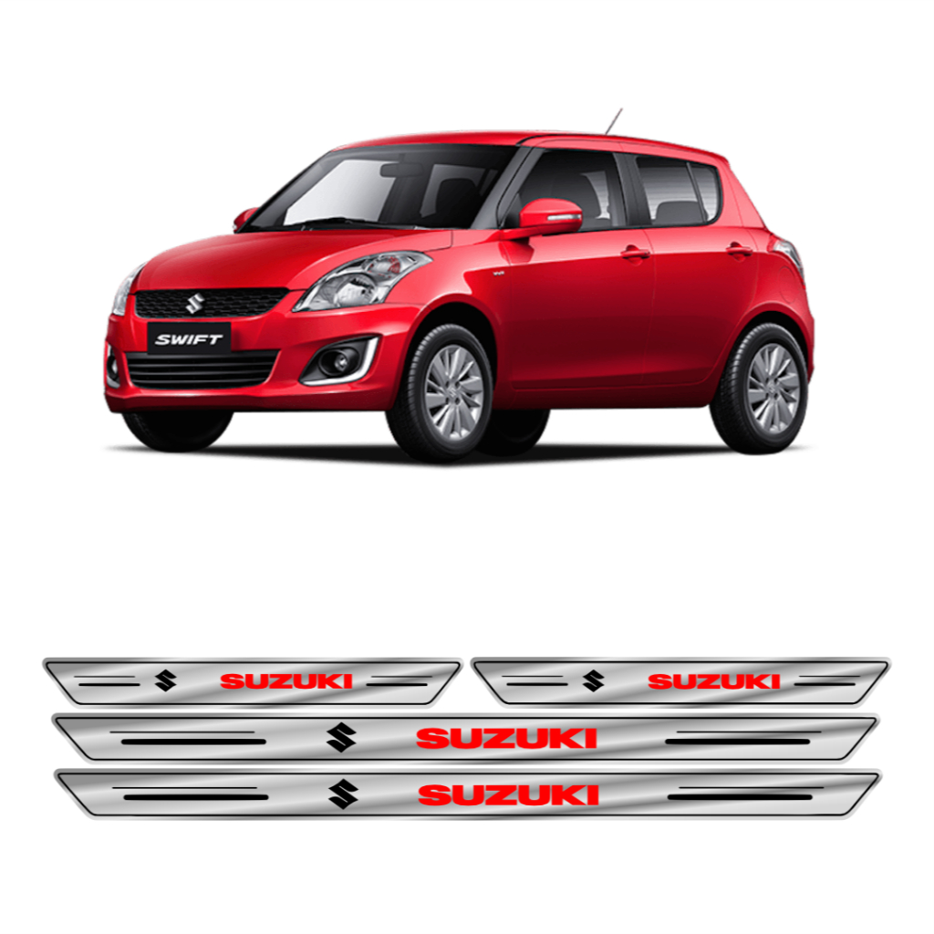 Soleira Porta Protetor SOLEIRA SUZUKI VERMELHO 4 Peças Resinada Adesivo PL CROMO