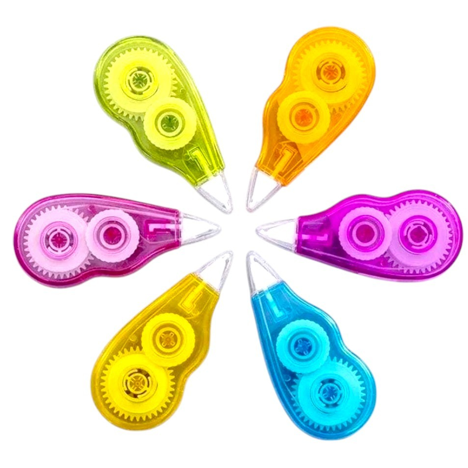 Corretivo Fita Transparente Colorido 6 Cores – Prático e Divertido