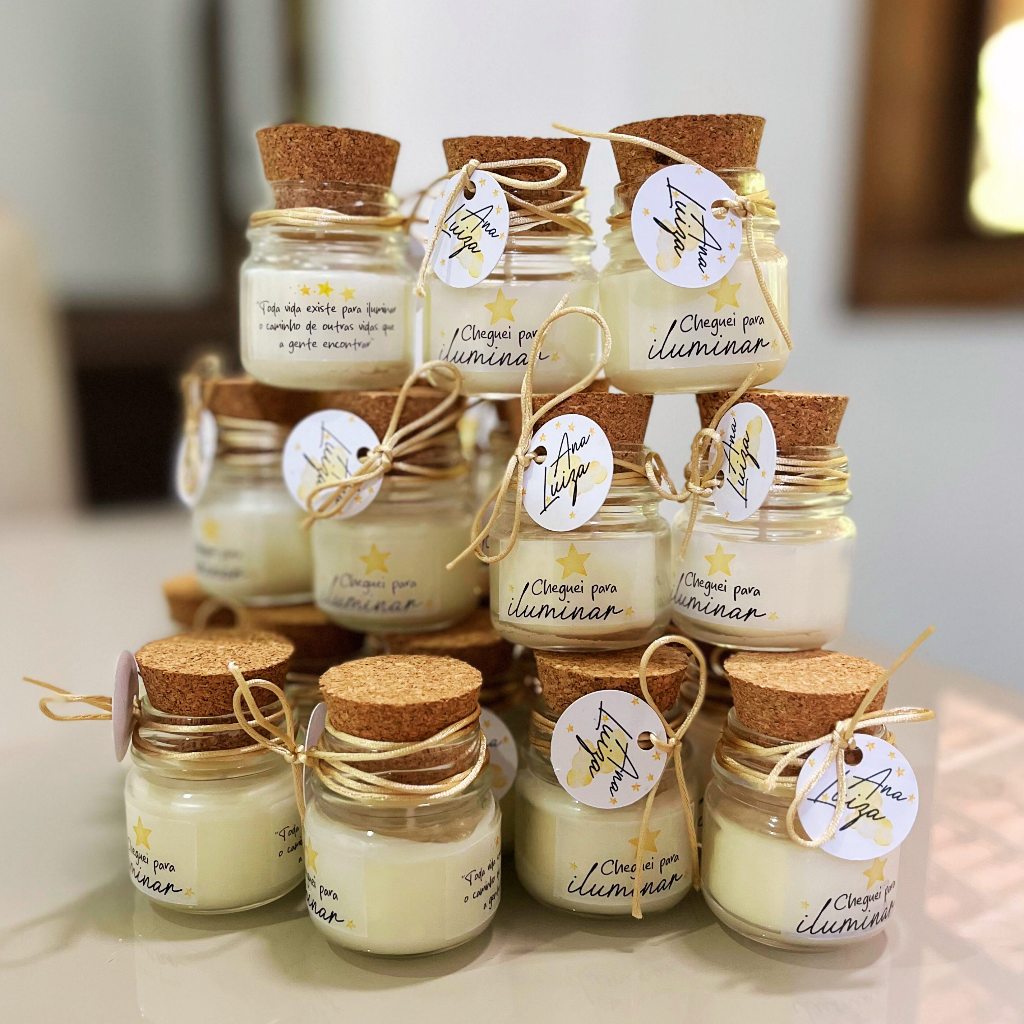 Lembrancinha Velas  Mini Vela Personalizada com cordao  aniversario Batizado Maternidade casamento Aromáticas