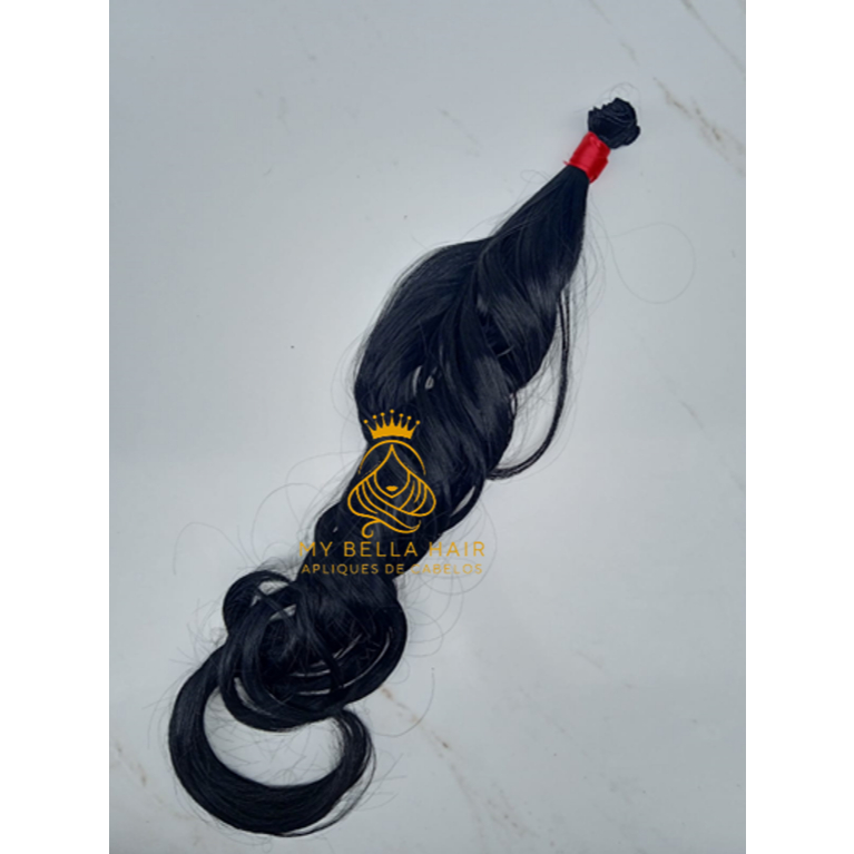 Aplique de Cabelo Mega Hair Cabelo Natural Russo Ondulado Preto 50cm 50grs