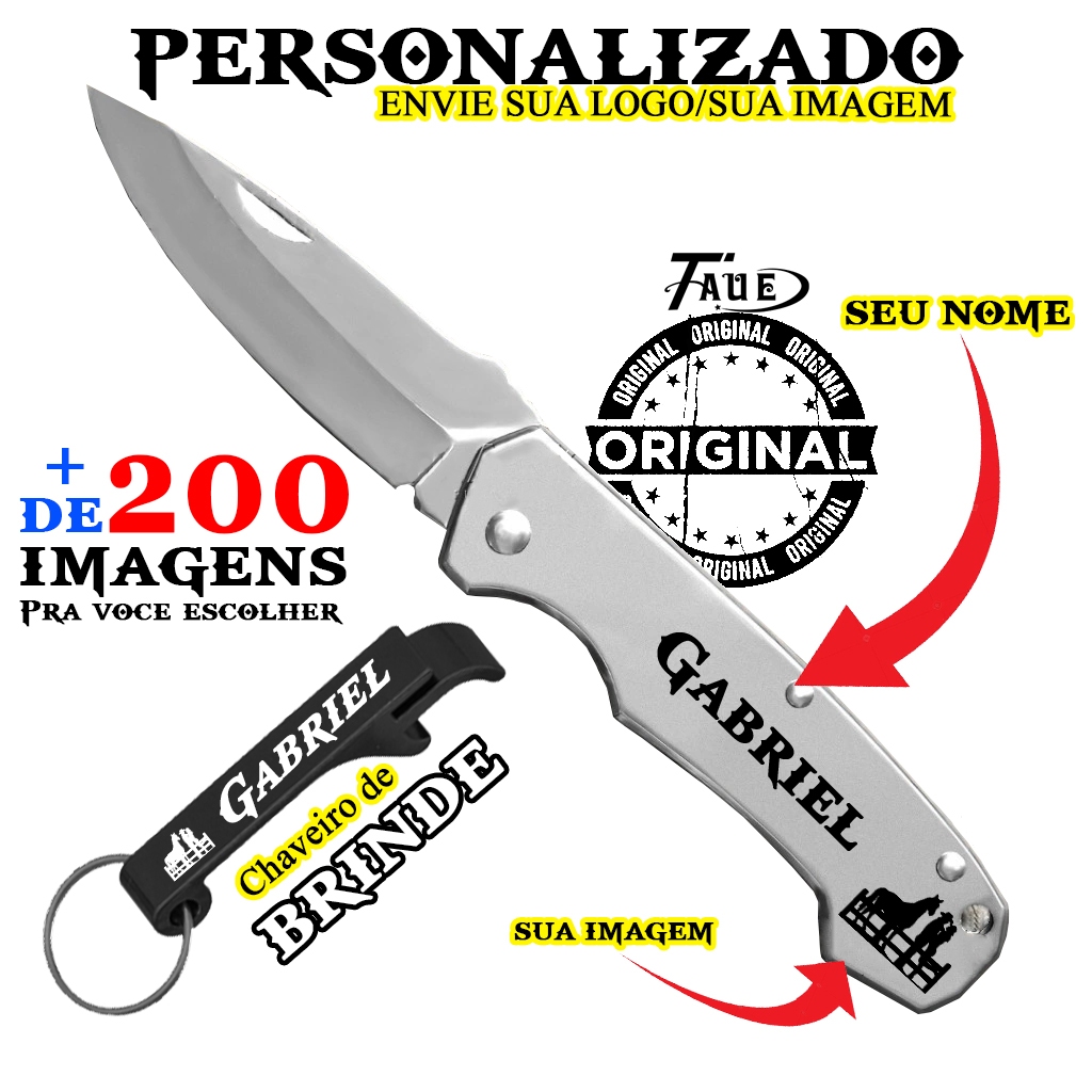 Canivete Inox Estilo Zebu Personalizado Brinde Abridor de Garrafa Seu Nome e Logo Envio Imediato