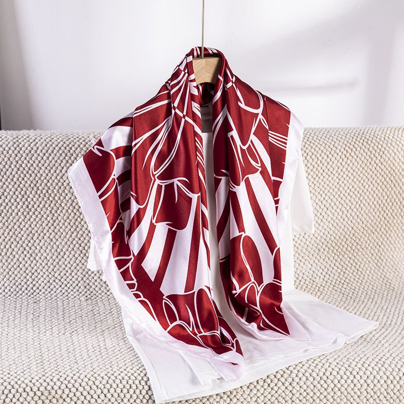 Lenço feminino cetim quadrado grande estampa folhas geométrica, 5 cores elegantes, cachecol xale moda praia bandana 90cm — imagem 2 de 2