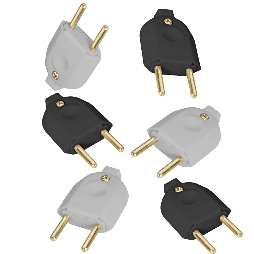 Plug Pino Macho Preto ou Branco Adaptador 2P 10A Para Extensão