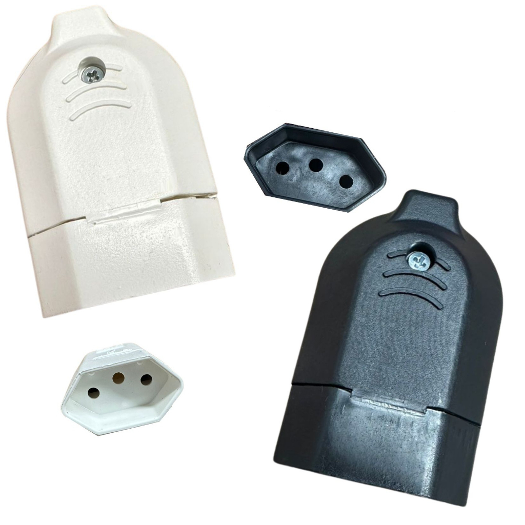 Plug Fêmea Preto ou Branco Adaptador de Tomada 10A - 3 Pinos