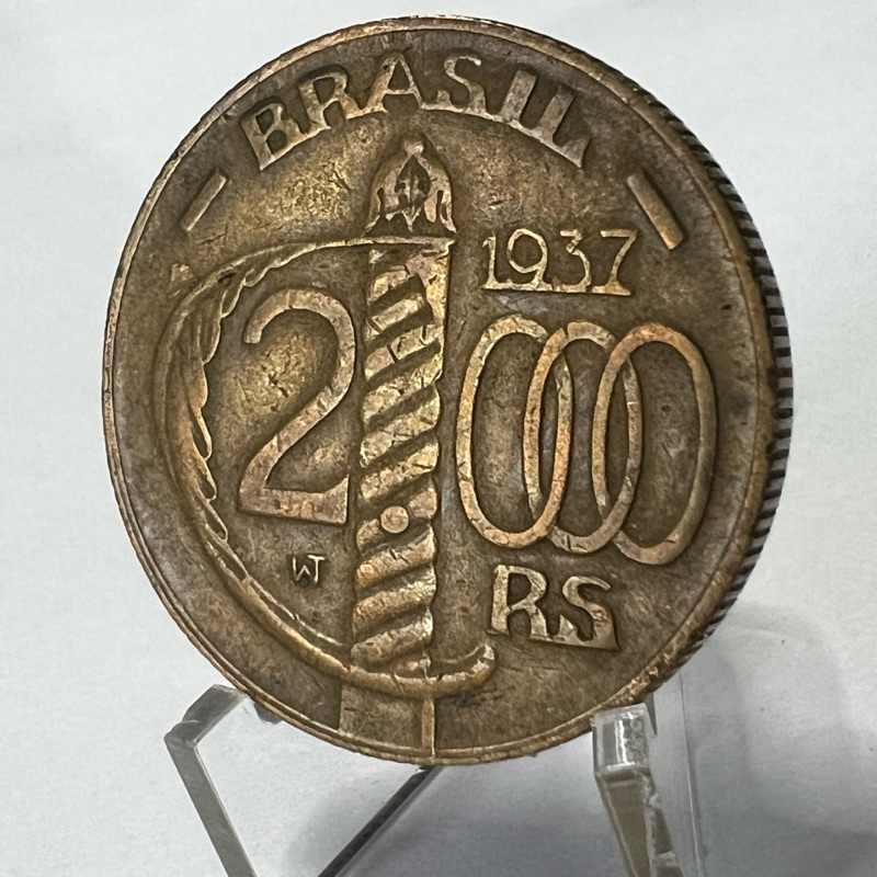 2000 Réis 1937 Moeda Duque de Caxias Borda Serrilhada Bronze Alumínio