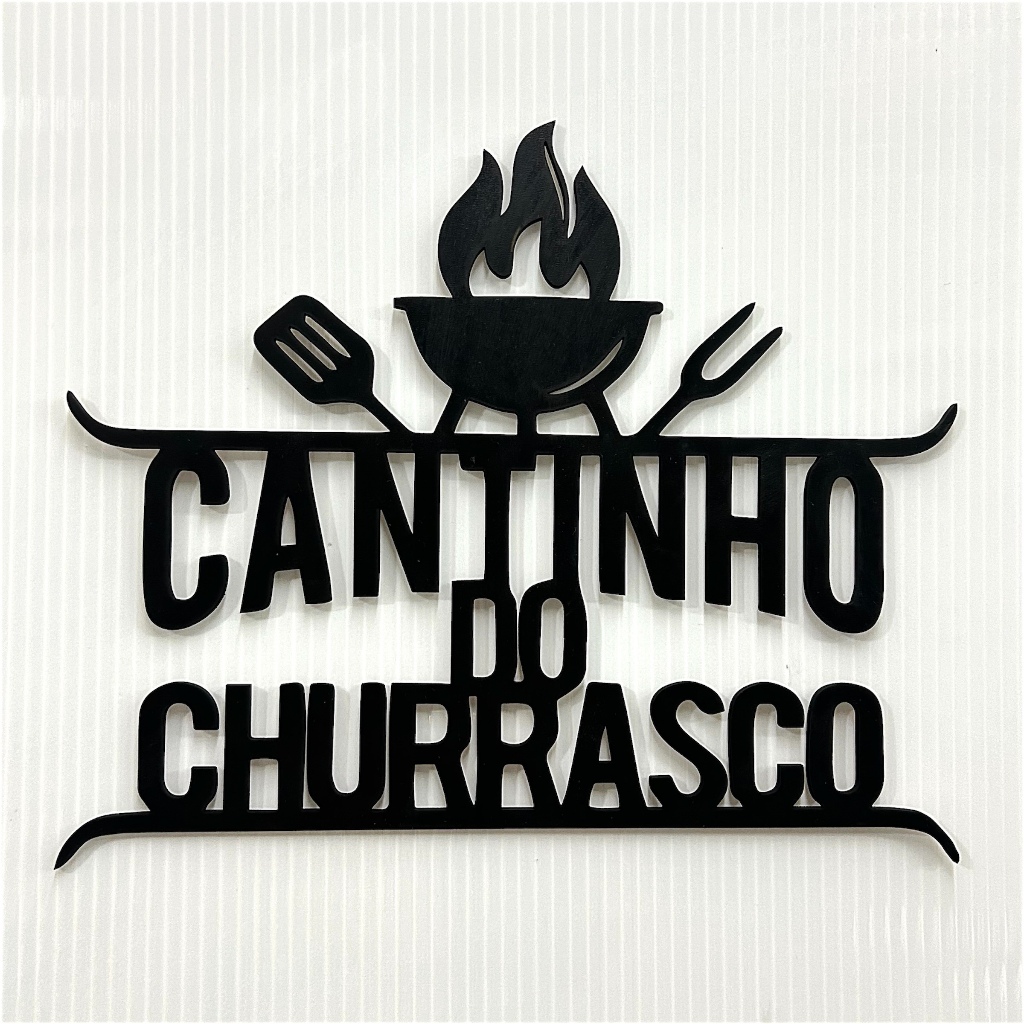 Cantinho do Churrasco em Mdf Preto Fosco Decoração Para Parede com Fita Dupla Face