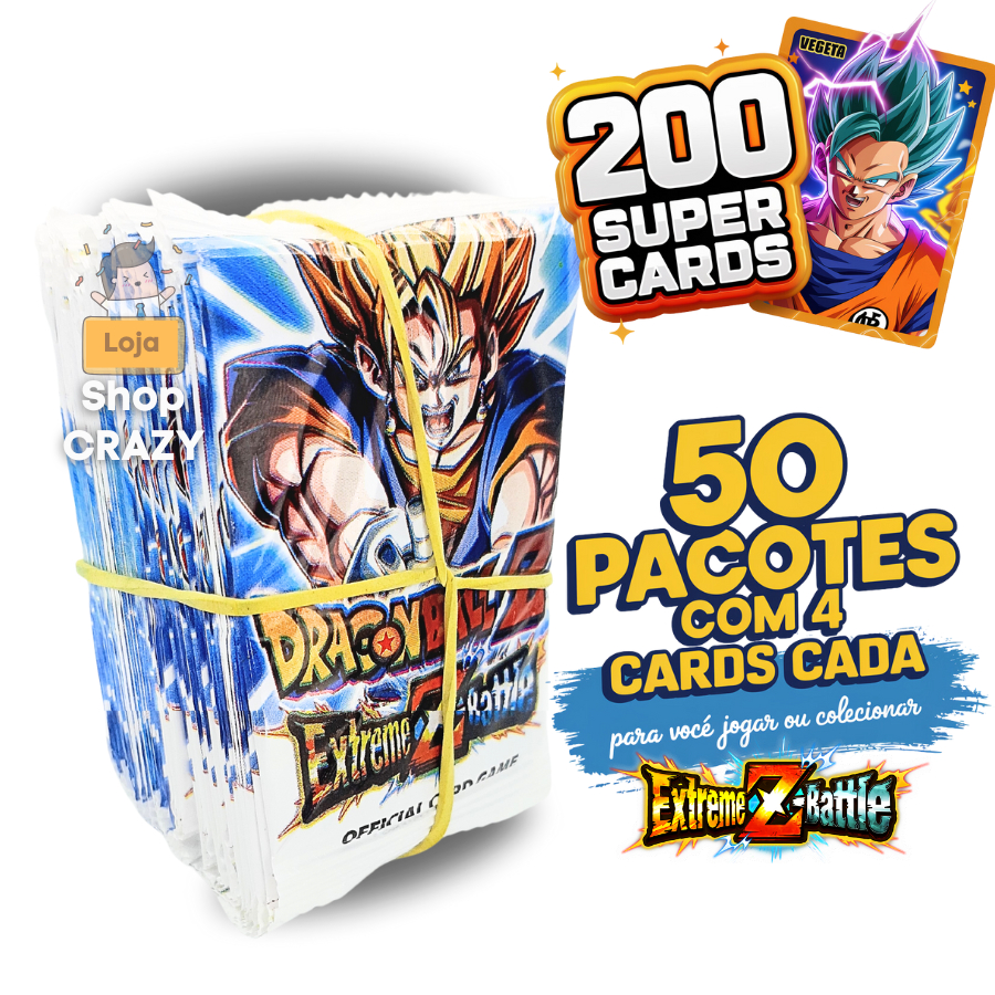 50 Pacotinhos de Cards Dragon Ball Extreme Z Battle v.2026 | São 200 Super Cards Bafo ou Colecionar