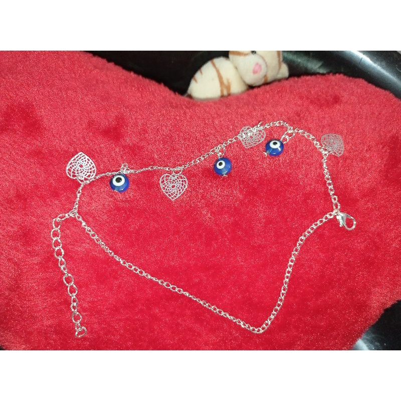 Pulseira Olho Grego + coraçaozinho Banhado a Prata 925 de alta qualidade.