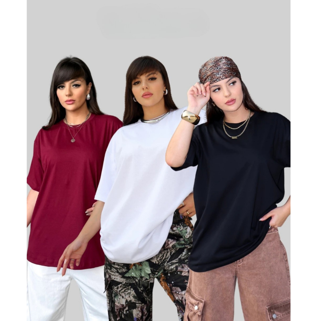 Camiseta Feminina T-shirt Oversized Basica Reta Larga Estilo Rua Streetwear Casual Fio 30.1 Penteado