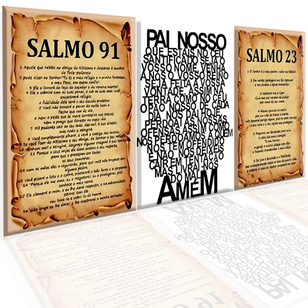 Kit 3 Quadros Decorativos Salmos 23 91 e pai nosso Religioso em Oferta na Shopee