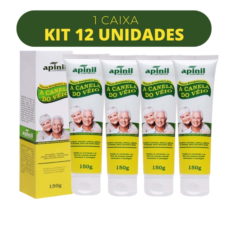 Kit 12 Pomadas Massageadora Canela Do Veio Apinil 150g em Oferta na Shopee