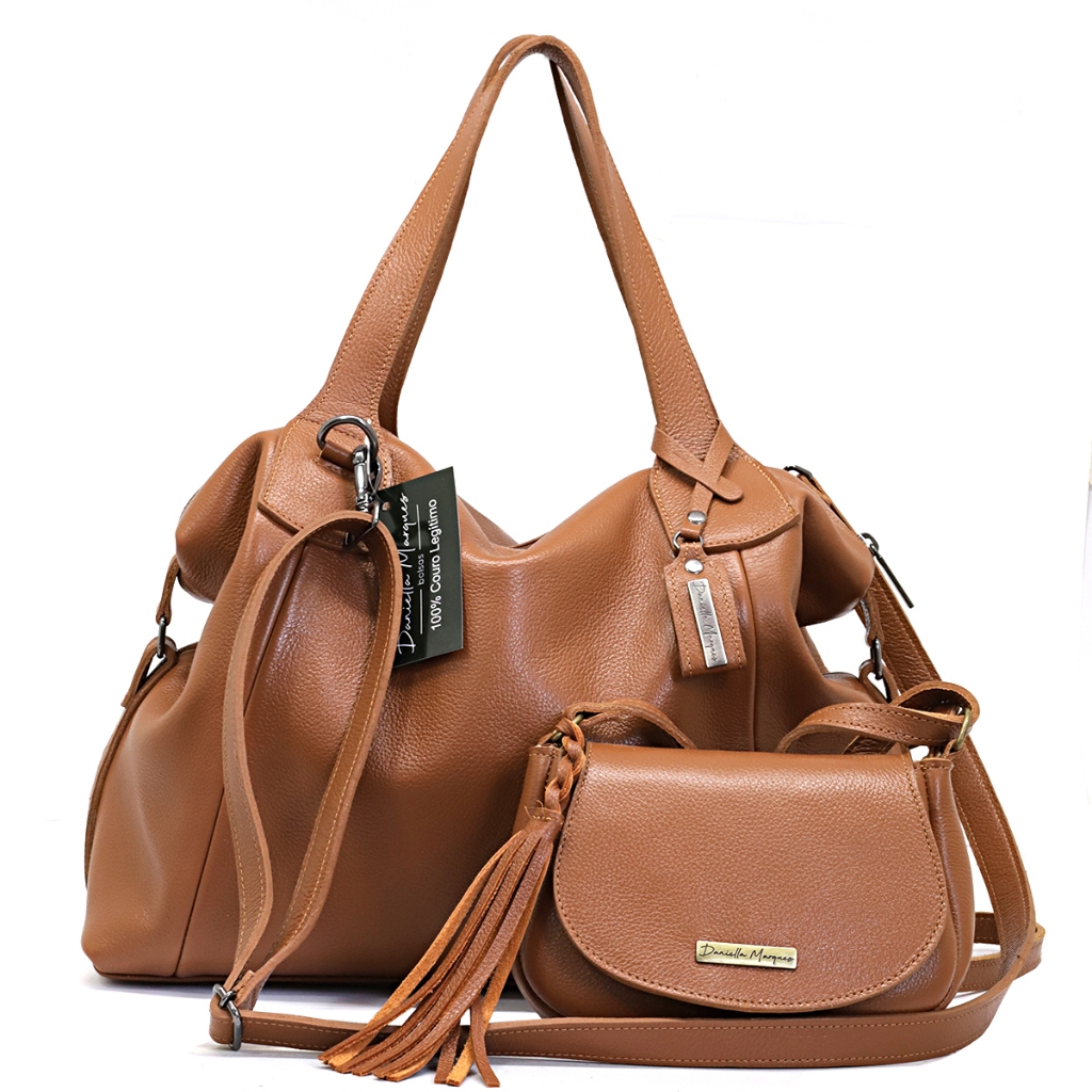 kit bolsa feminina  grande couro legitimo+ bolsinha mini em Oferta na Shopee