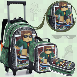 Kit Mochila Gamer Infantil Escolar Menino Rodinha Lancheira Estojo Carrinho Bolsa Estilo Minecfraft em Oferta na Shopee