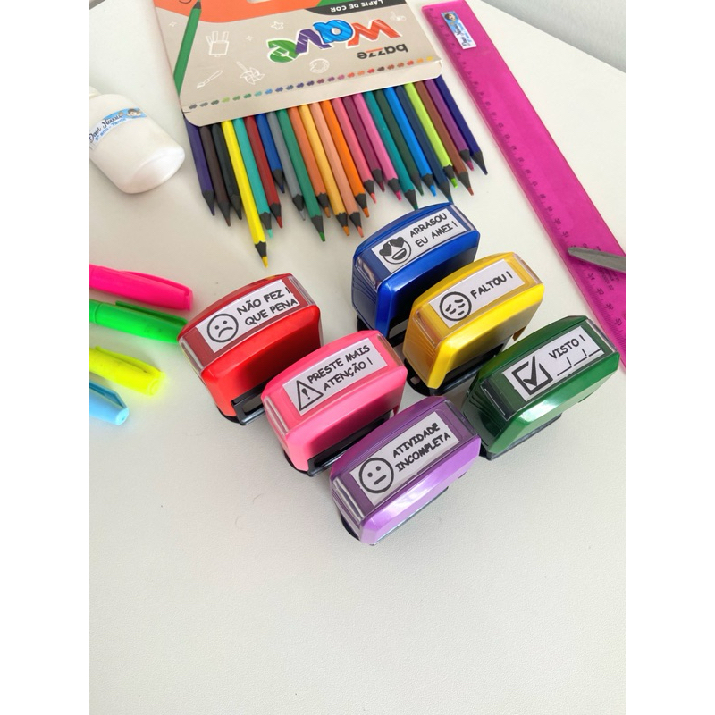 Carimbo automático para professor visto frases caderno correção professora carimbos volta as aulas