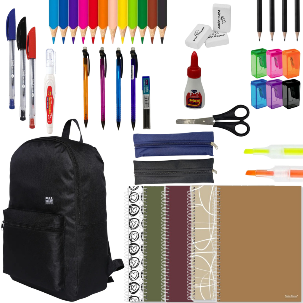 Kit Material Escolar 29 Itens Volta As Aulas Mochila Ensino Médio Faculdade Fundamental Completo