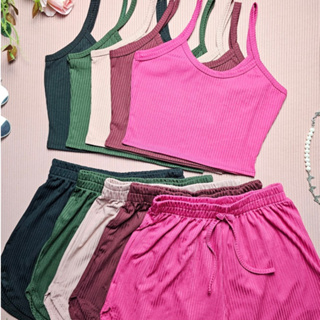 KIT5 Conjuntos Top De Alcinha básico Regata+Short Curto Malha Canelada 5 Cores em Oferta na Shopee
