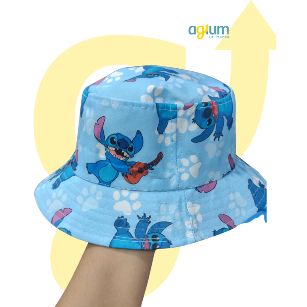 Bucket Hat Chapéu infantil Lilo e Stitch Novidade Praia Passeio Proteção Personagem Lançamento Moda Praia