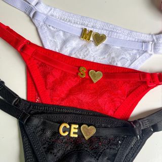 Tanga Personalizada Iniciais Letra Coração Dourado Calcinha Sensual Lingerie Dia dos Namorados Regulável Fio em Oferta na Shopee