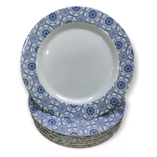 Jogo Prato Sobremesa com 6 und Branco Decorado De Melamina 20cm Para Buffet Restaurante Hotel em Oferta na Shopee