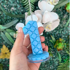 Vela Azul Pavio mágico c/base para bolos