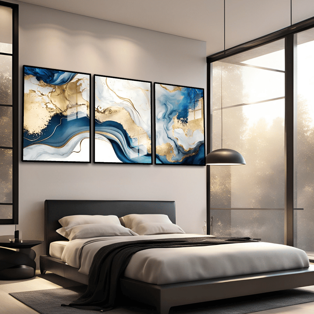 Quadros Decorativos 3 Peças Abstrato Efeito Mármore Moderno Luxo Sala Quarto