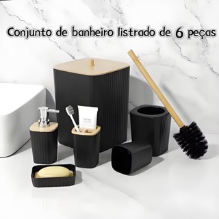 Jogo de Banheiro 4/6 Peças com Tampa Bambu Kit Lavabo Luxo de Banheiro Lindo Alto Custo e Benefício Preto em Oferta na Shopee