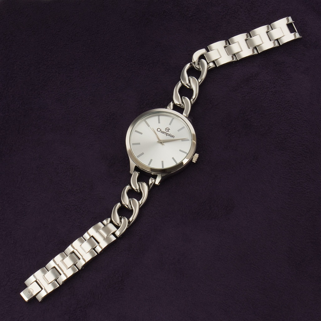 Relógio Feminino Champion Prata Pulseira Bracelete Elos Corrente Original CN21390Q
